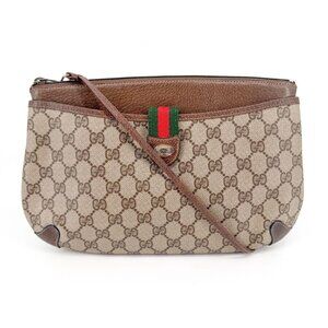 Gucci Beige GG Supreme Sherry Web Stripe Shoulder Crossbody Clutch Bag